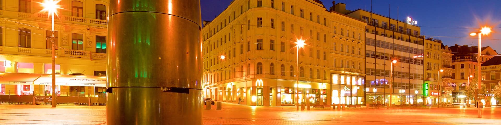 Brno featuring a city, a statue or sculpture and night scenes