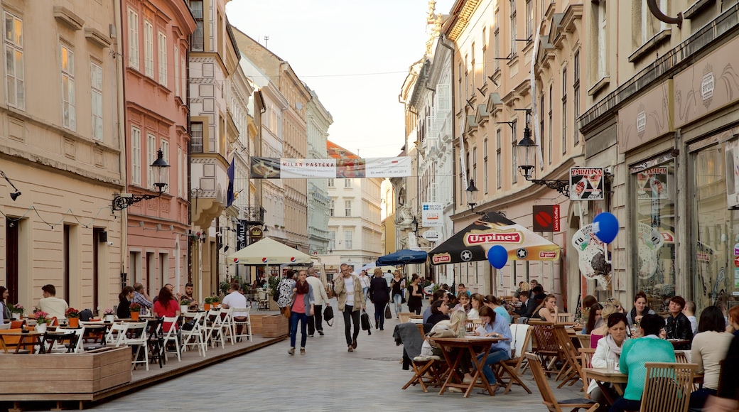 Bratislava featuring café lifestyle, street scenes and a city