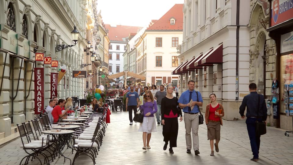 Bratislava ofreciendo una ciudad y escenas cotidianas y también un grupo grande de personas