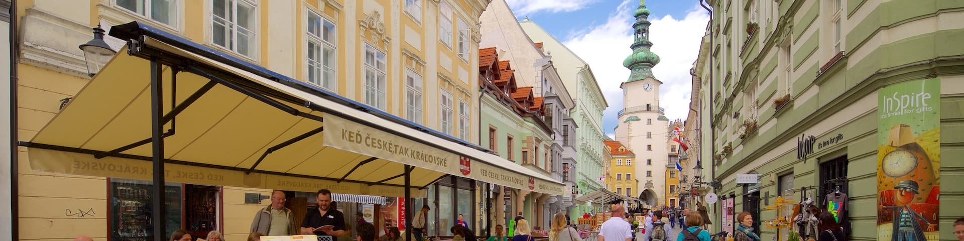 Michael\'s Gate featuring cafe lifestyle and street scenes as well as a small group of people