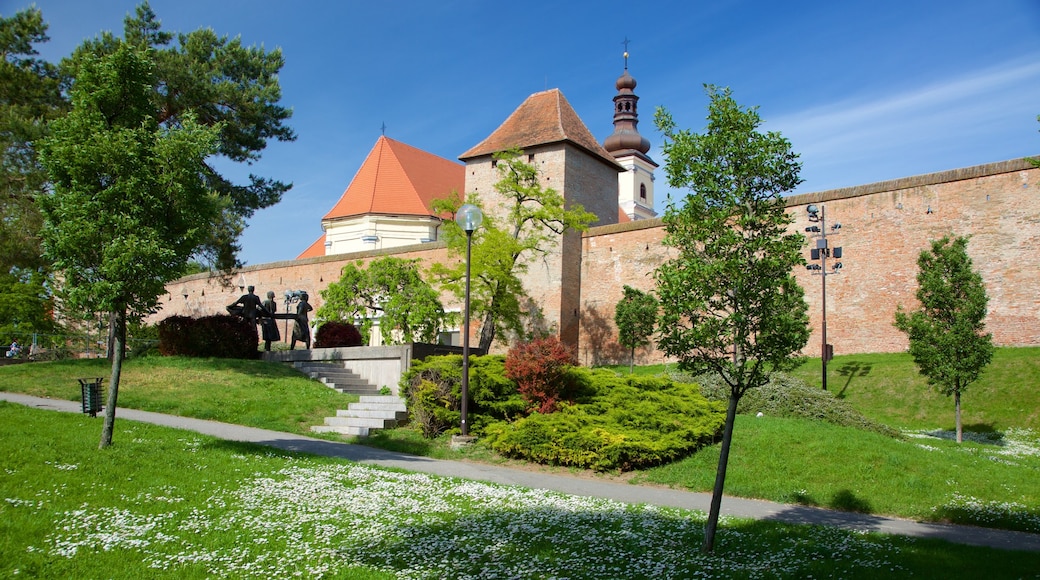 Trnava mostrando jardín y elementos patrimoniales