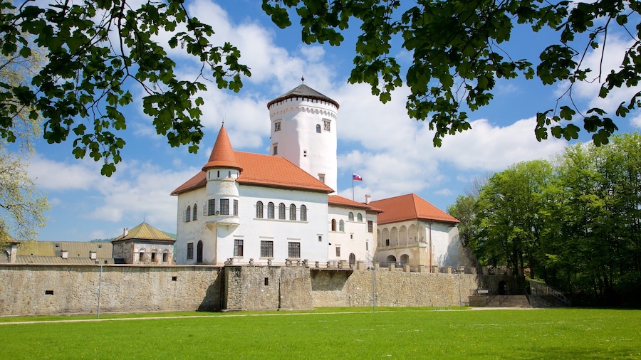 Budatin Castle which includes heritage elements and a garden