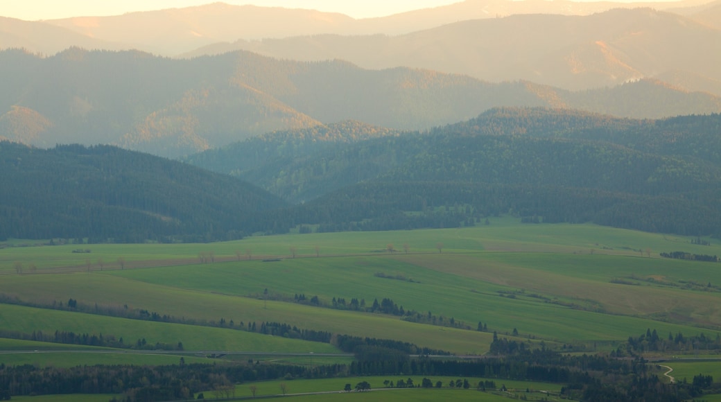 Štrbské Pleso toont vredige uitzichten en akkerland