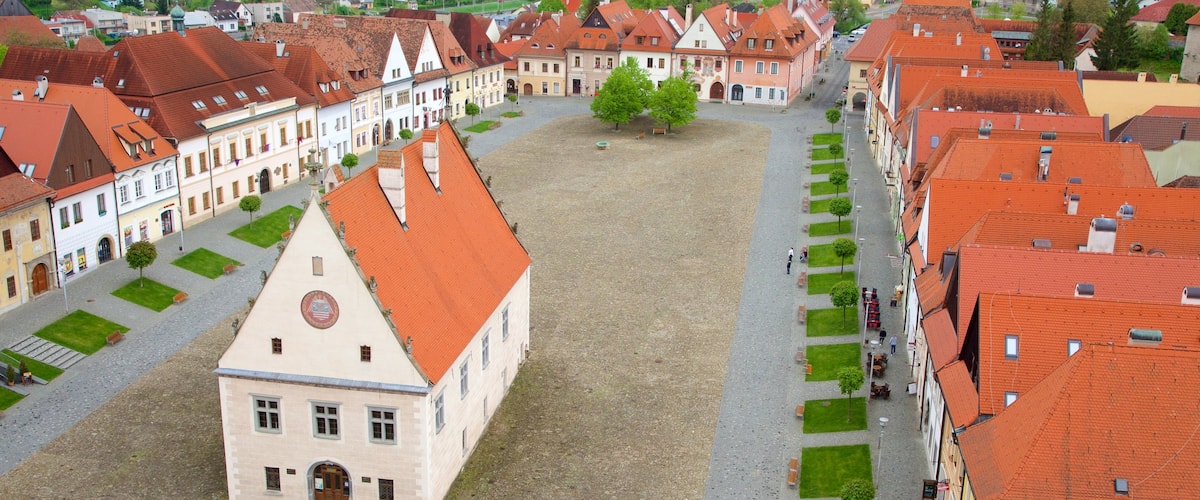 Plaza de Bardejov mostrando un parque o plaza y una ciudad