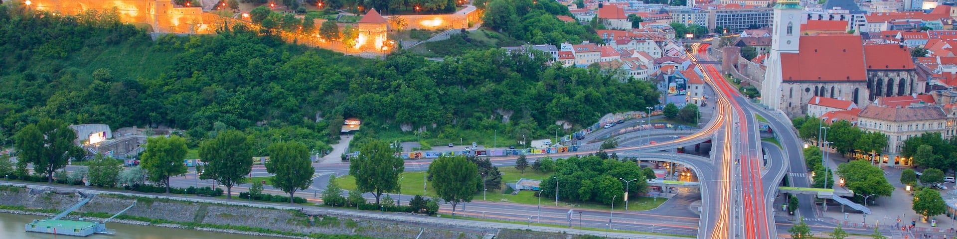 Bratislava Castle featuring a river or creek, a city and château or palace