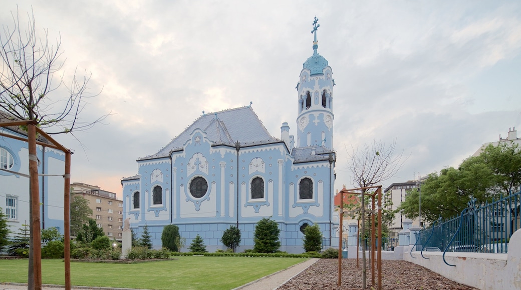 Igreja Azul mostrando uma igreja ou catedral e um parque