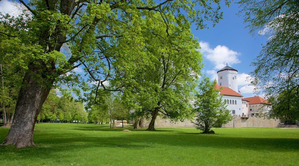 Slowakije toont een park, historische architectuur en een kasteel