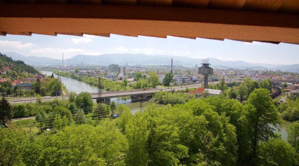 Budatin Castle das einen Fluss oder Bach und Stadt