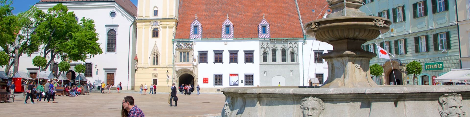 Hlavne Square showing a square or plaza, a city and a fountain