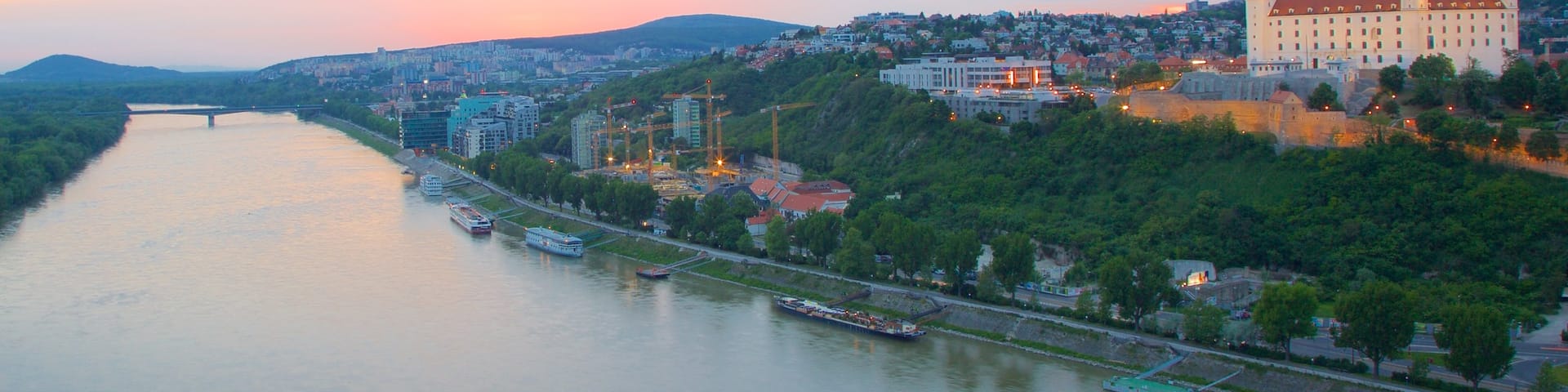 Bratislava showing a castle, a river or creek and a city