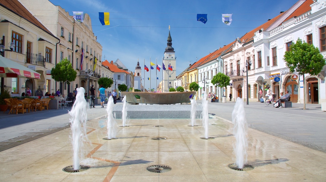 Trnava que inclui uma praça ou plaza, cenas de rua e uma fonte