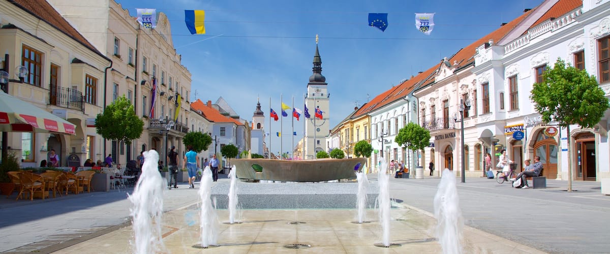 Trnava featuring katunäkymät, tori ja lähde