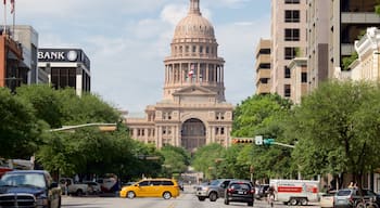 Downtown Austin showing street scenes and an administrative buidling