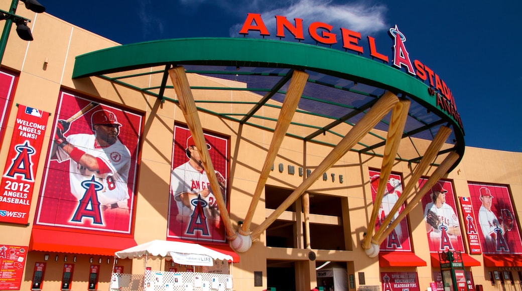 Anaheim which includes signage and a sporting event