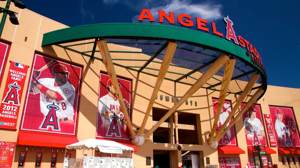 Anaheim which includes signage and a sporting event