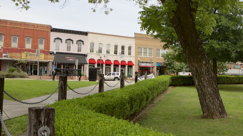 San Marcos which includes a park and heritage architecture