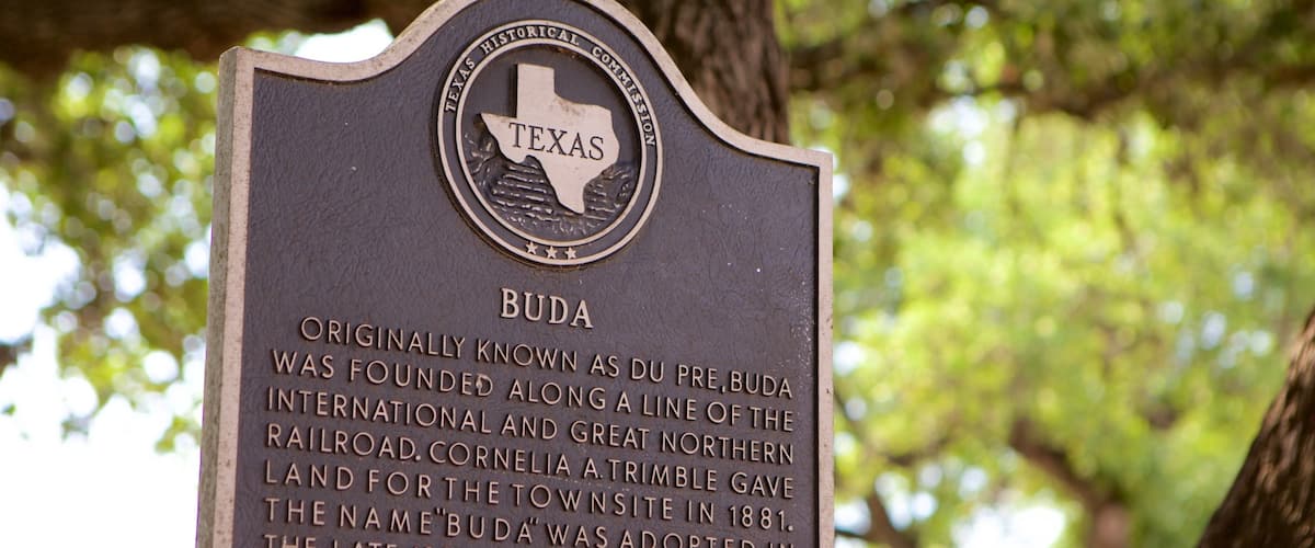 Buda featuring signage