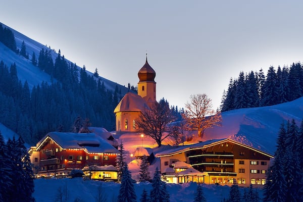 Damuels-Mellau-Fashina Ski Resort featuring a luxury hotel or resort, night scenes and snow