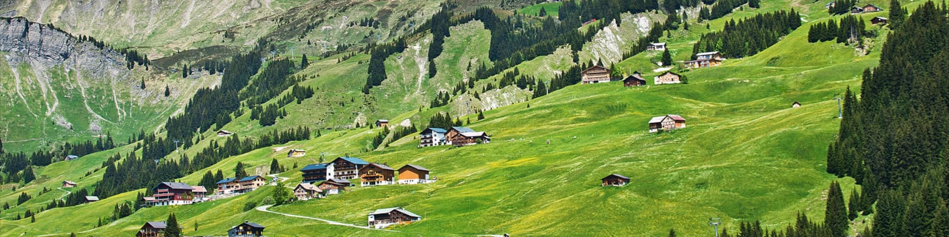 Damuels-Mellau-Fashina Ski Resort which includes farmland, mountains and a small town or village