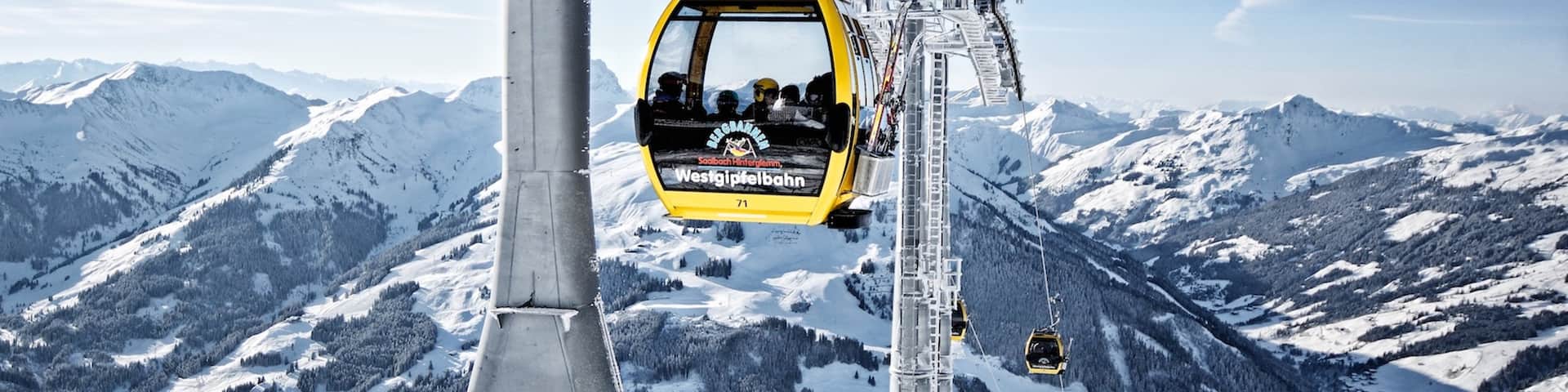 Saalbach-Hinterglemm Ski Resort showing a gondola, snow and mountains