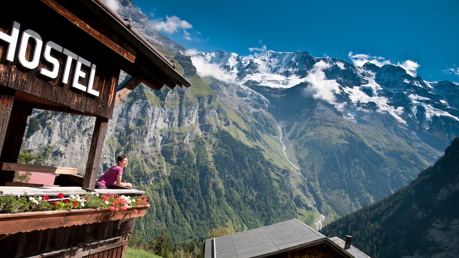 Bernese Alps featuring mountains as well as an individual femail