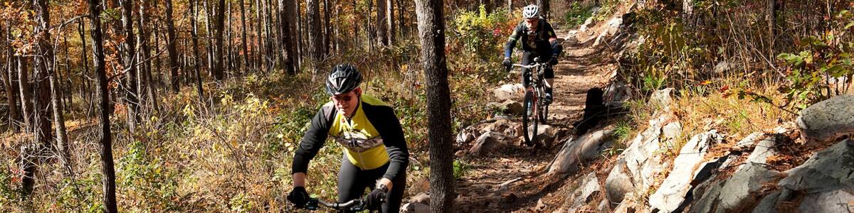 Bismarck das einen Mountainbiking sowie kleine Menschengruppe