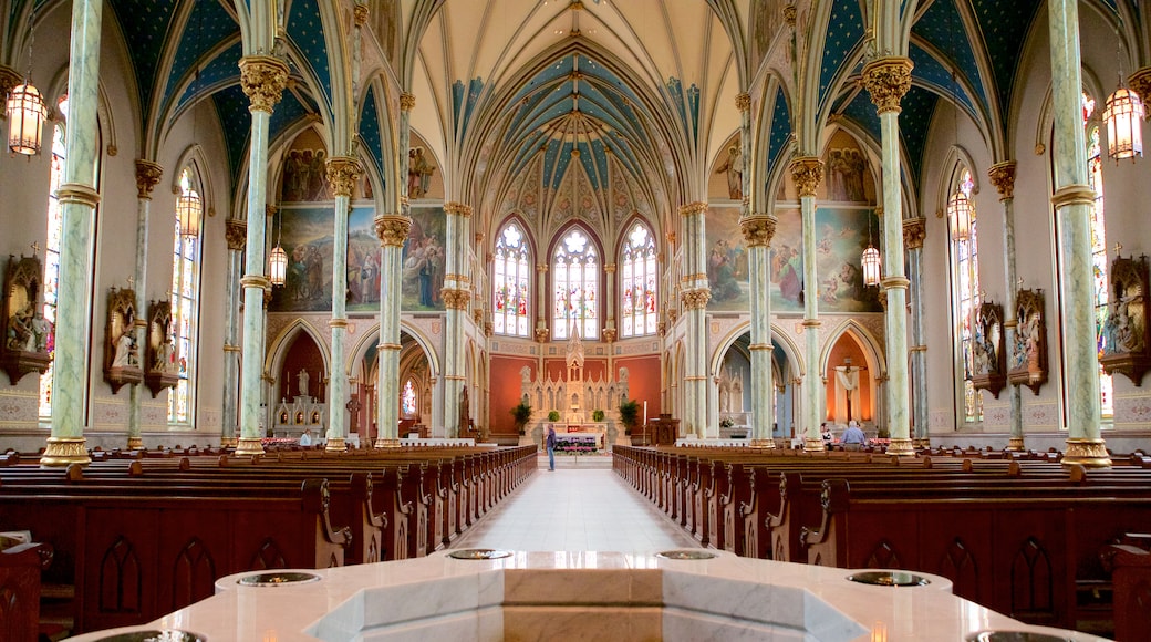 Lafayette Square showing religious aspects, a church or cathedral and interior views