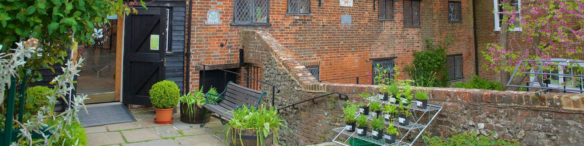 Winchester City Mill featuring heritage architecture and a park