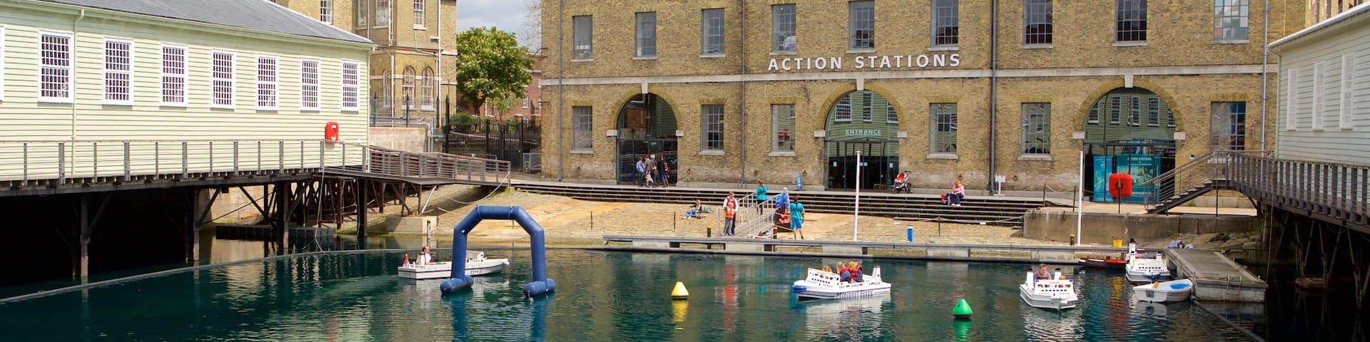 Portsmouth Historic Dockyard featuring a marina