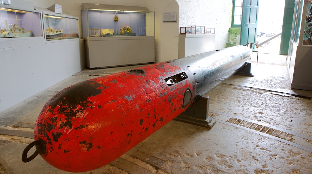 Nothe Fort featuring interior views and military items