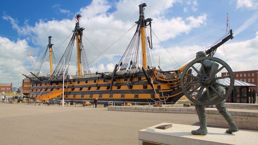 HMS Victory showing heritage elements and a statue or sculpture