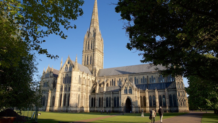 Salisbury Cathedral which includes a church or cathedral and religious elements