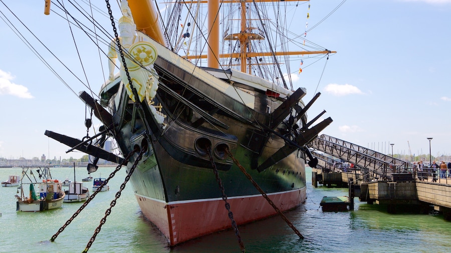 HMS Warrior which includes a bay or harbor and heritage elements