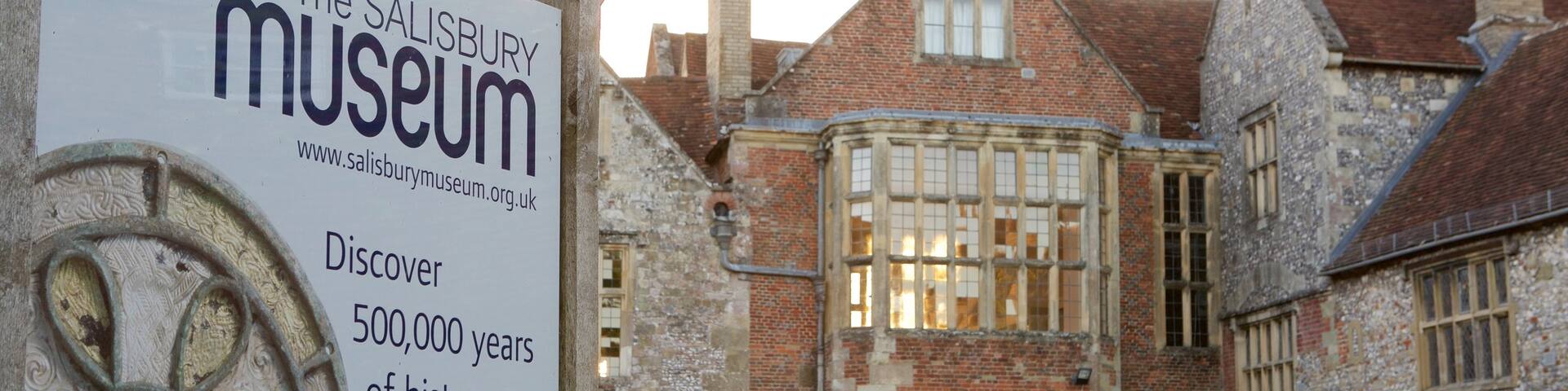 Salisbury and South Wiltshire Museum showing signage and heritage architecture