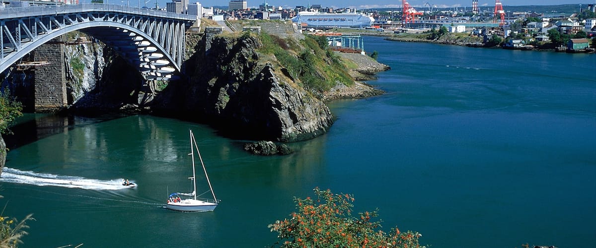 Reversing Falls which includes a bay or harbour and a bridge
