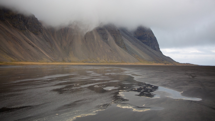 Höfn che include vista della costa, nebbia e foschia e montagna