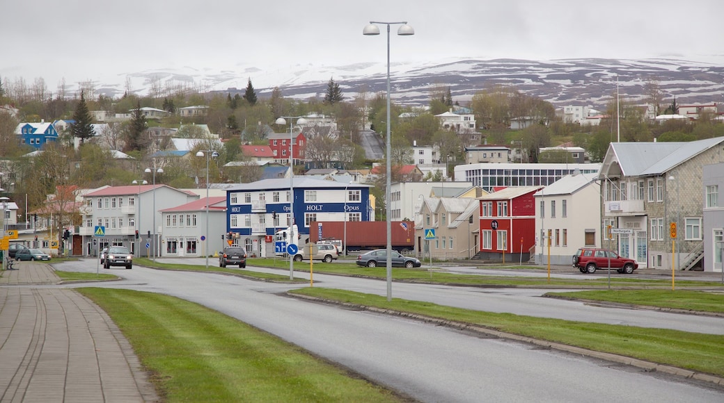 Akureyri featuring street scenes and a small town or village