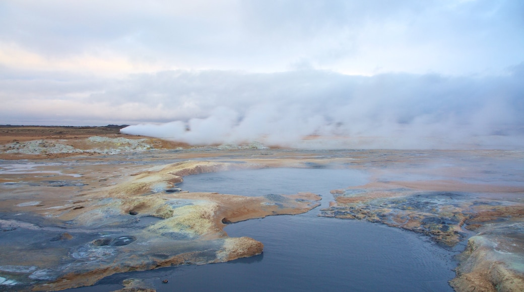 Namafjall which includes a hot spring and mist or fog