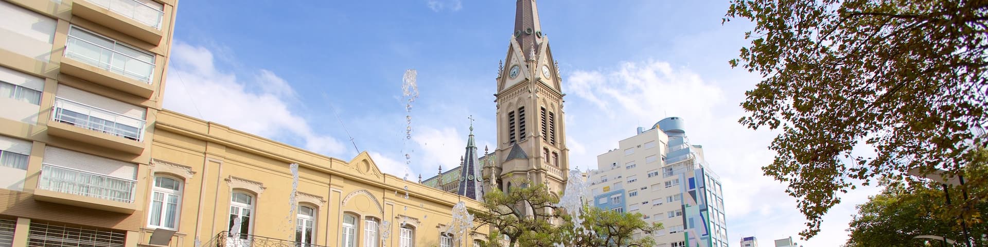 Mar del Plata Cathedral showing a pond