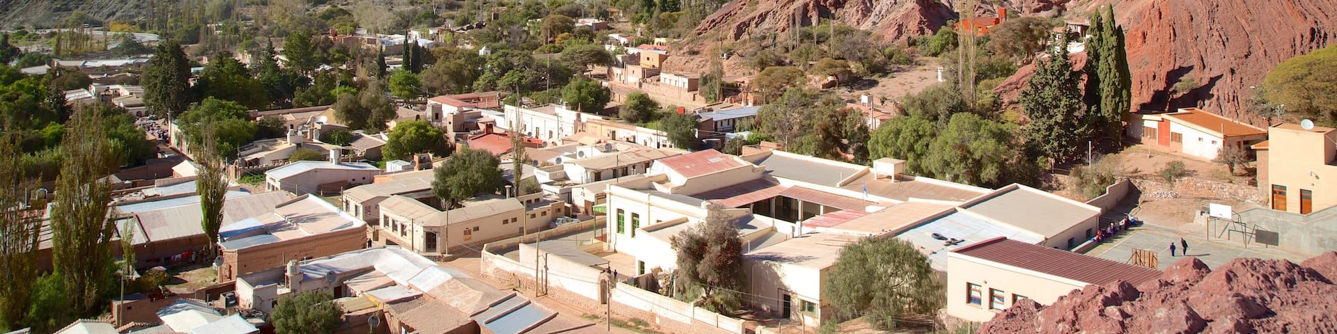 Purmamarca featuring a small town or village, mountains and desert views