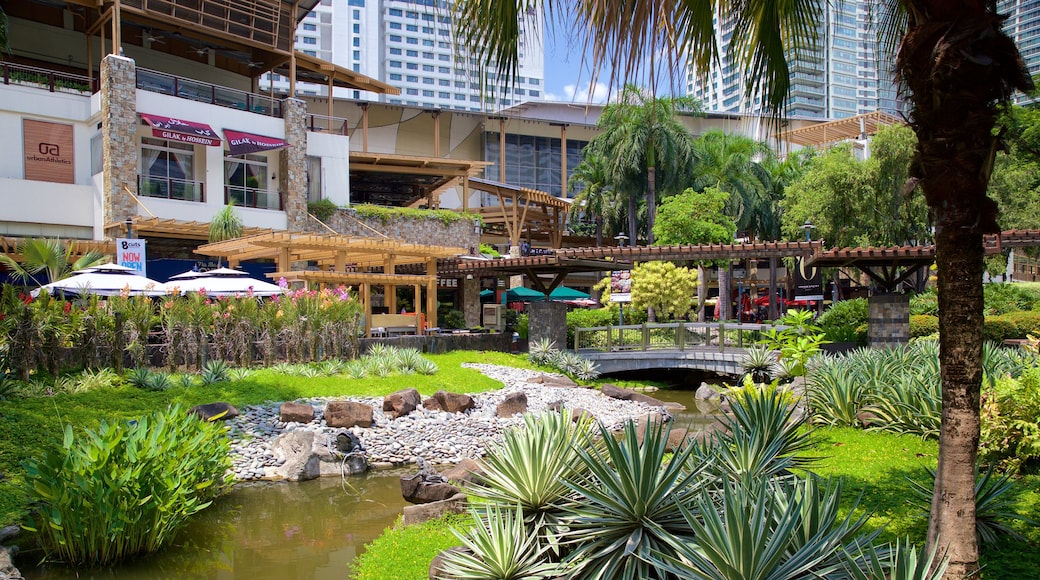 Makati which includes a garden and a pond