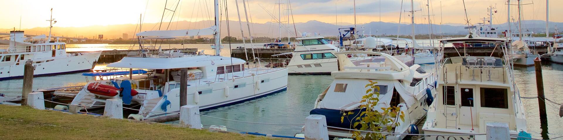Cebu Yacht Club which includes a bay or harbor and a sunset