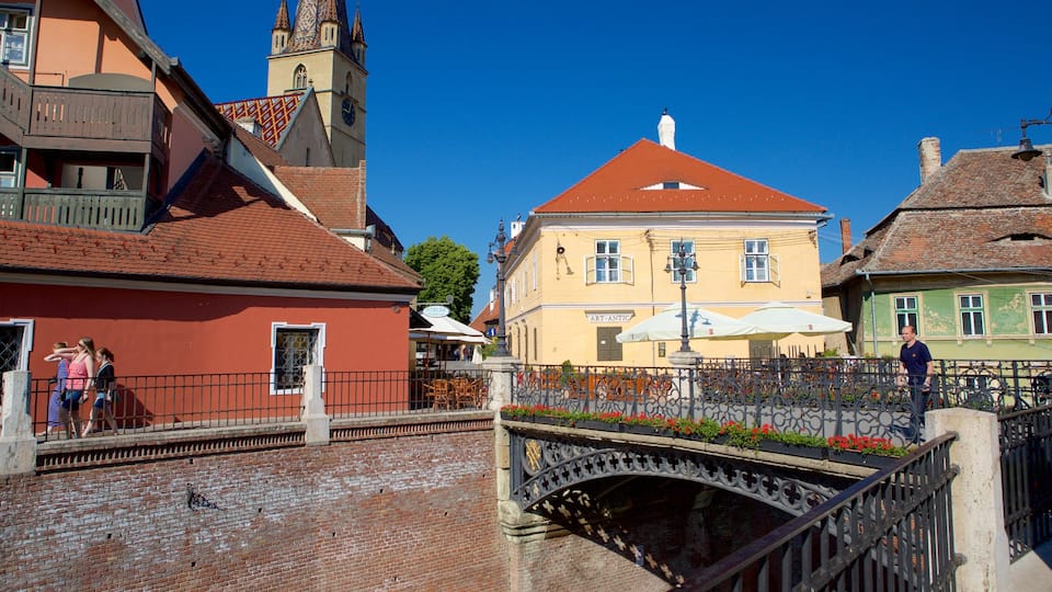 Sibiu featuring a bridge and heritage architecture