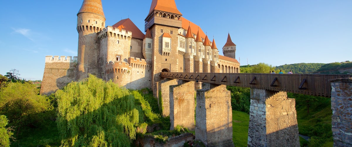 Hunedoara Castle featuring a bridge and a castle
