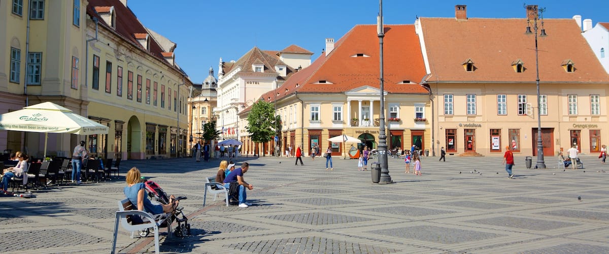 Piata Mare which includes a square or plaza