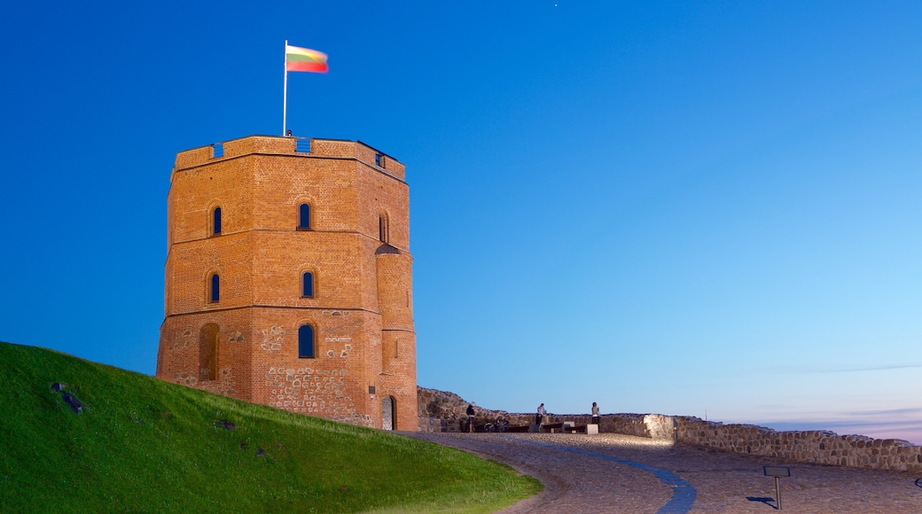 Gediminas Tower showing a sunset and château or palace