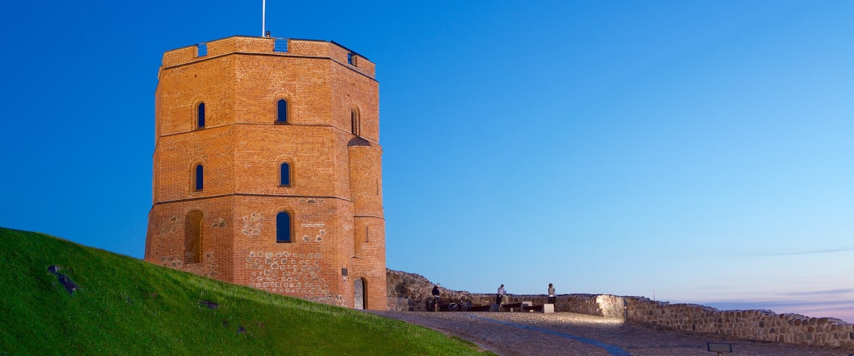 Gediminas Tower showing a sunset and château or palace