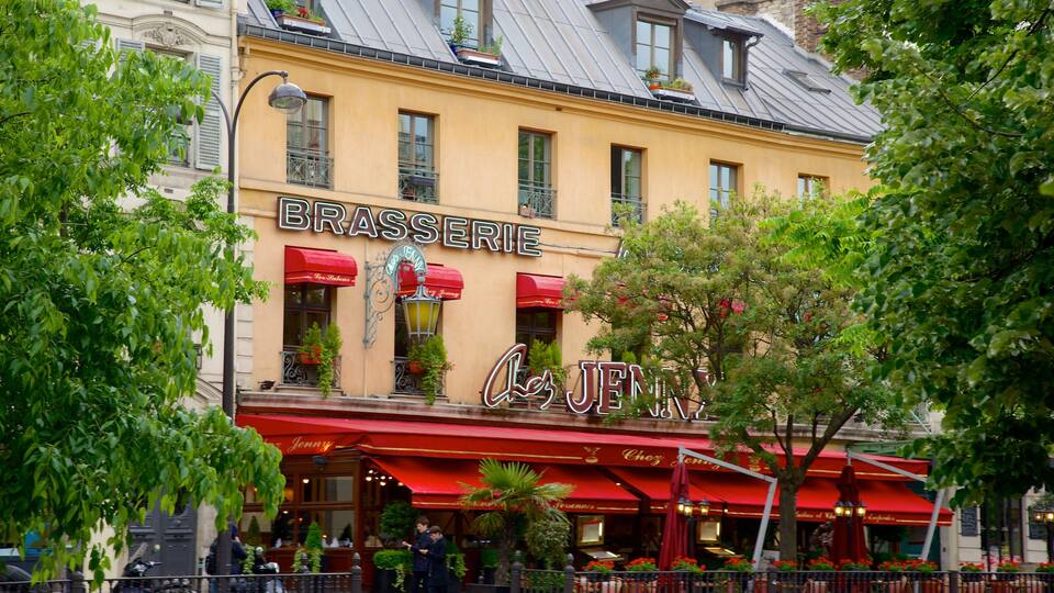 11th Arrondissement showing signage and café scenes