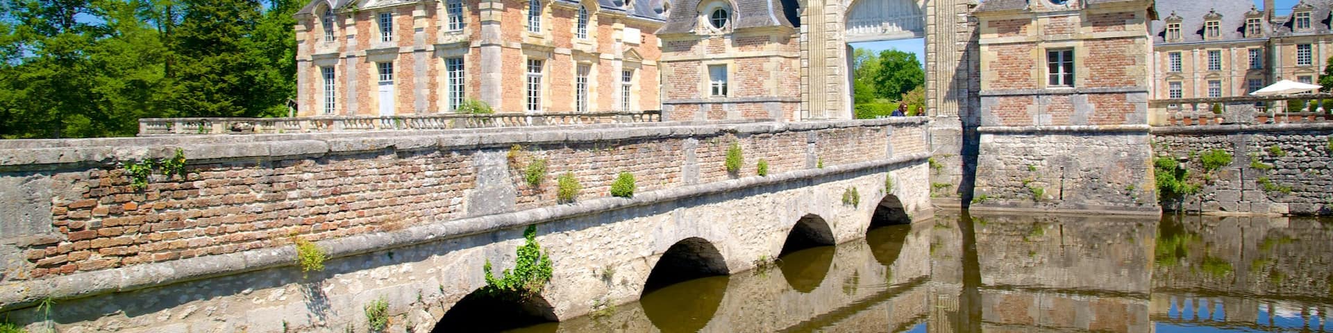Chateau de la Ferte-St-Aubin which includes a bridge, a small town or village and a river or creek