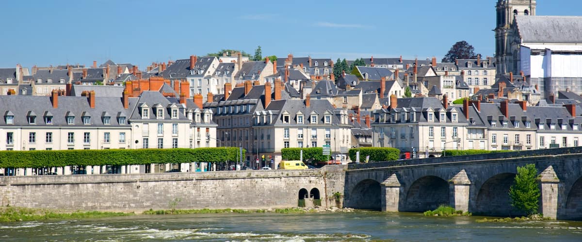 Blois mettant en vedette rivière ou ruisseau, pont et petite ville ou village